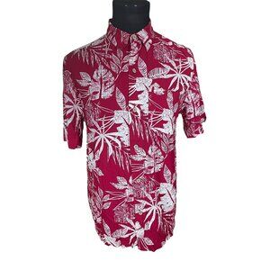 Joe Marlin Men's Red White Hawiian Fern Short Sleeve Button Front Shirt Medium